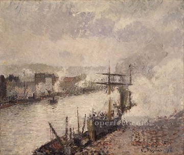  1896 Painting - Steamboats in the Port of Rouen 1896 postCamille Pissarro